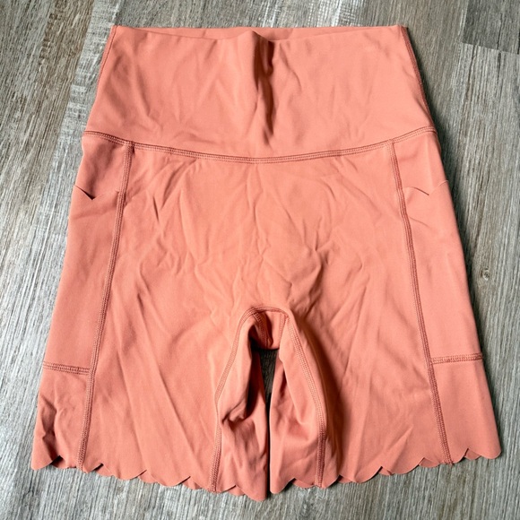 aerie Pants - Aerie Offline Goals Bike Short High Rise Scallop Hem Shorts Orange Coral S M